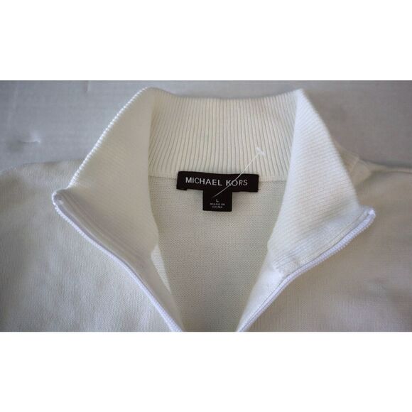 Michael Kors Men's Sz L White/Ivory Chunky Mock Neck Full Zip Sweater - Picture 3 of 7